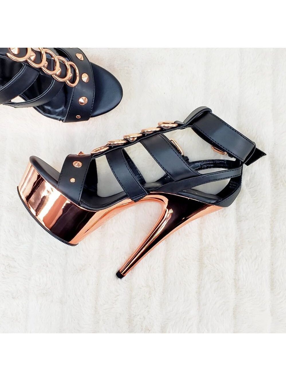Delight 658 Rose Gold High Heel Platform Cage Sandals Shoes - Picture 6 of 14